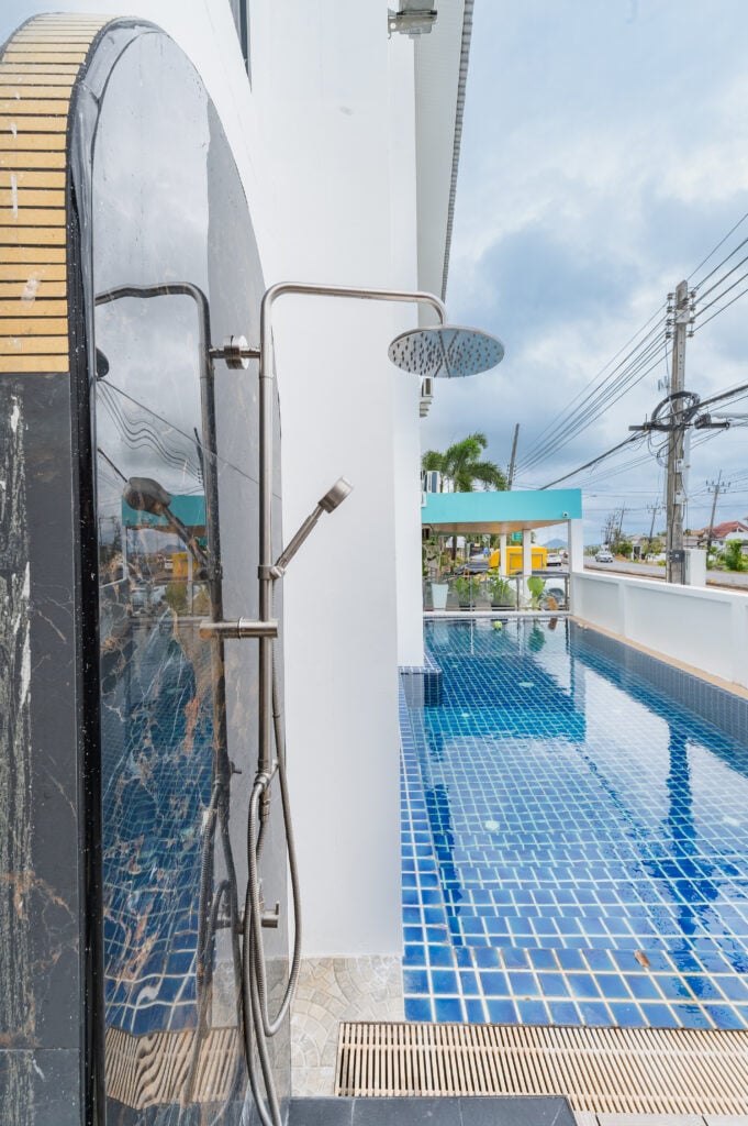Outdoor shower at the pool edge