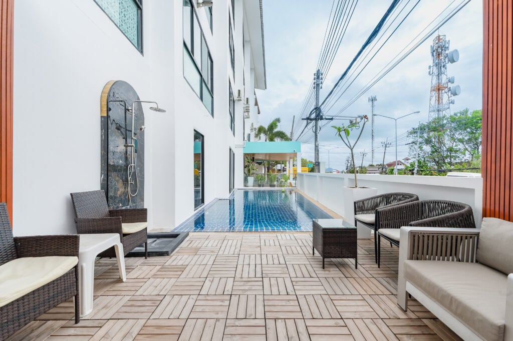Pool deck with lounge seating