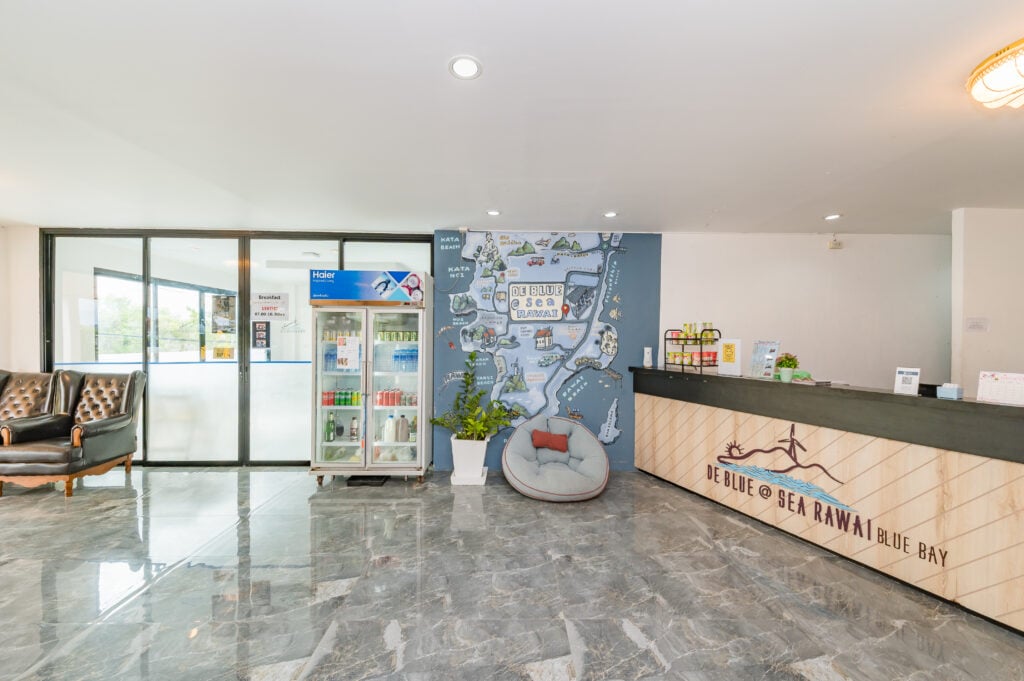 Reception desk with the hand-painted Rawai map